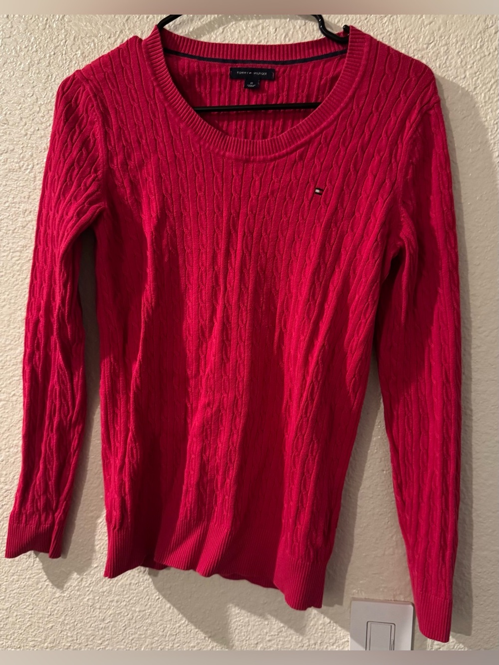 Tommy Hilfiger Pink Cable Knit Crewneck Sweater